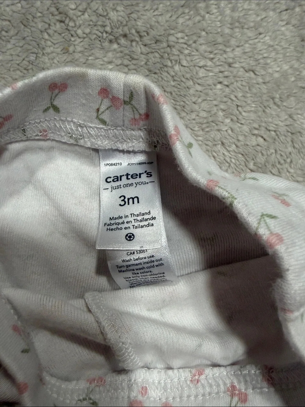 Carter's White Footed Pajama Pants with Pink Cherry Print